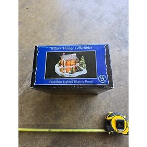 Vintage Winter Village Collectible Porcelain Lighted Skating Pond